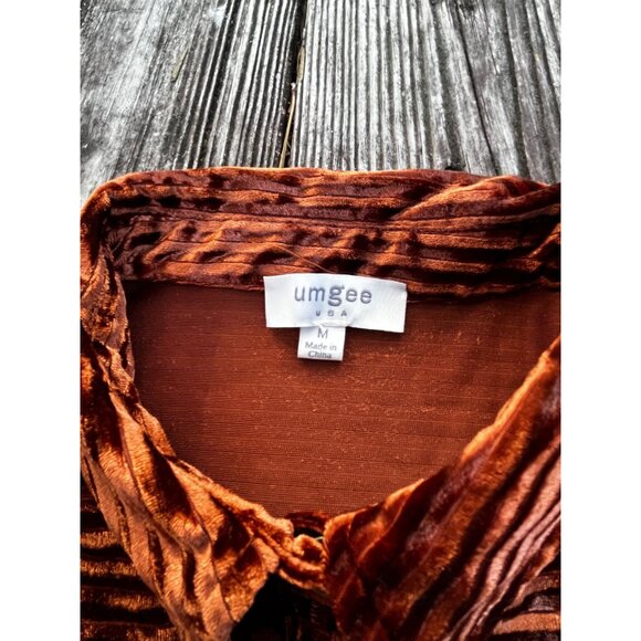 Umgee Jasper Ribbed Velvet Collared Top Fall Autumn Copper sz medium - Picture 5 of 7